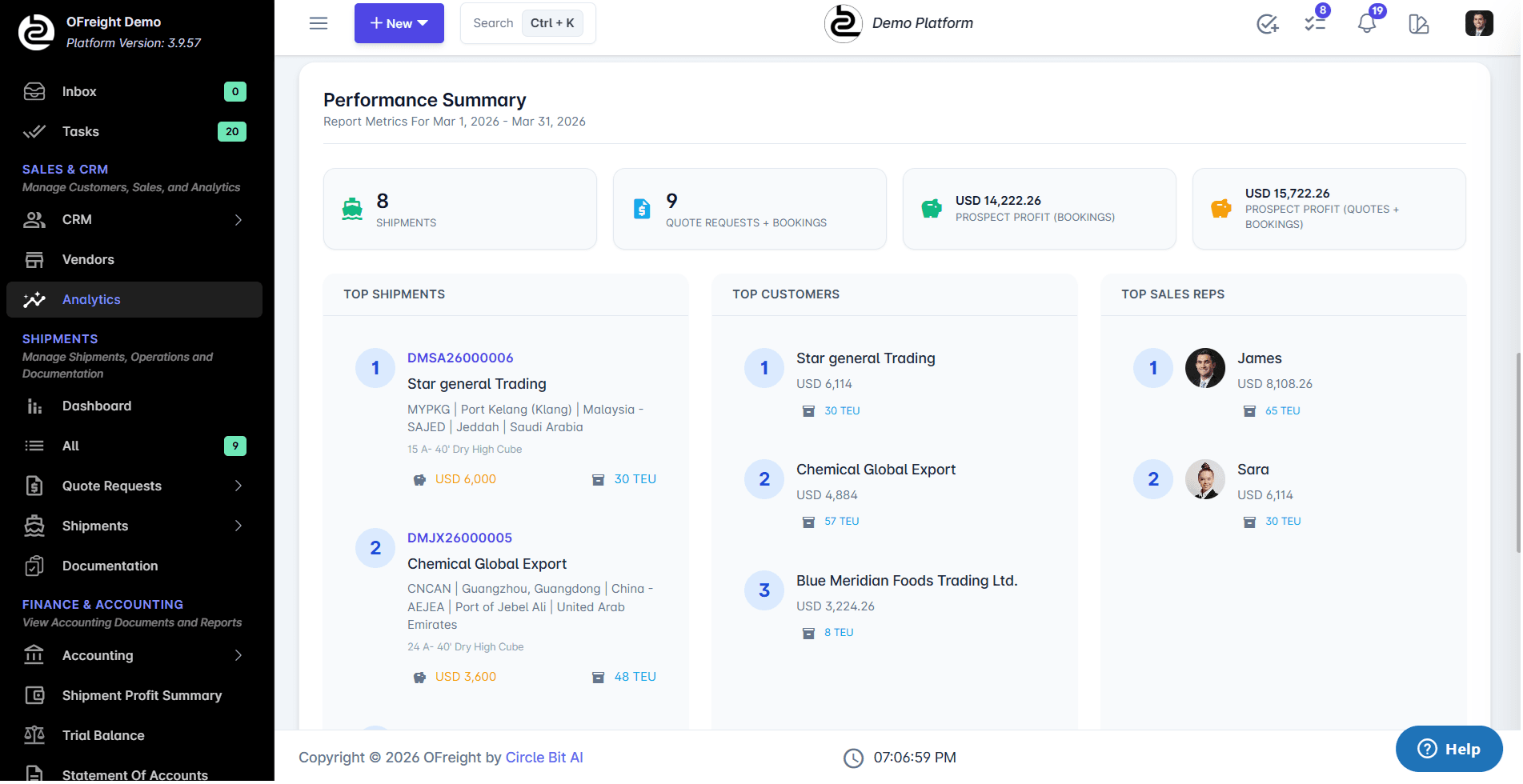 OFreight finance dashboard