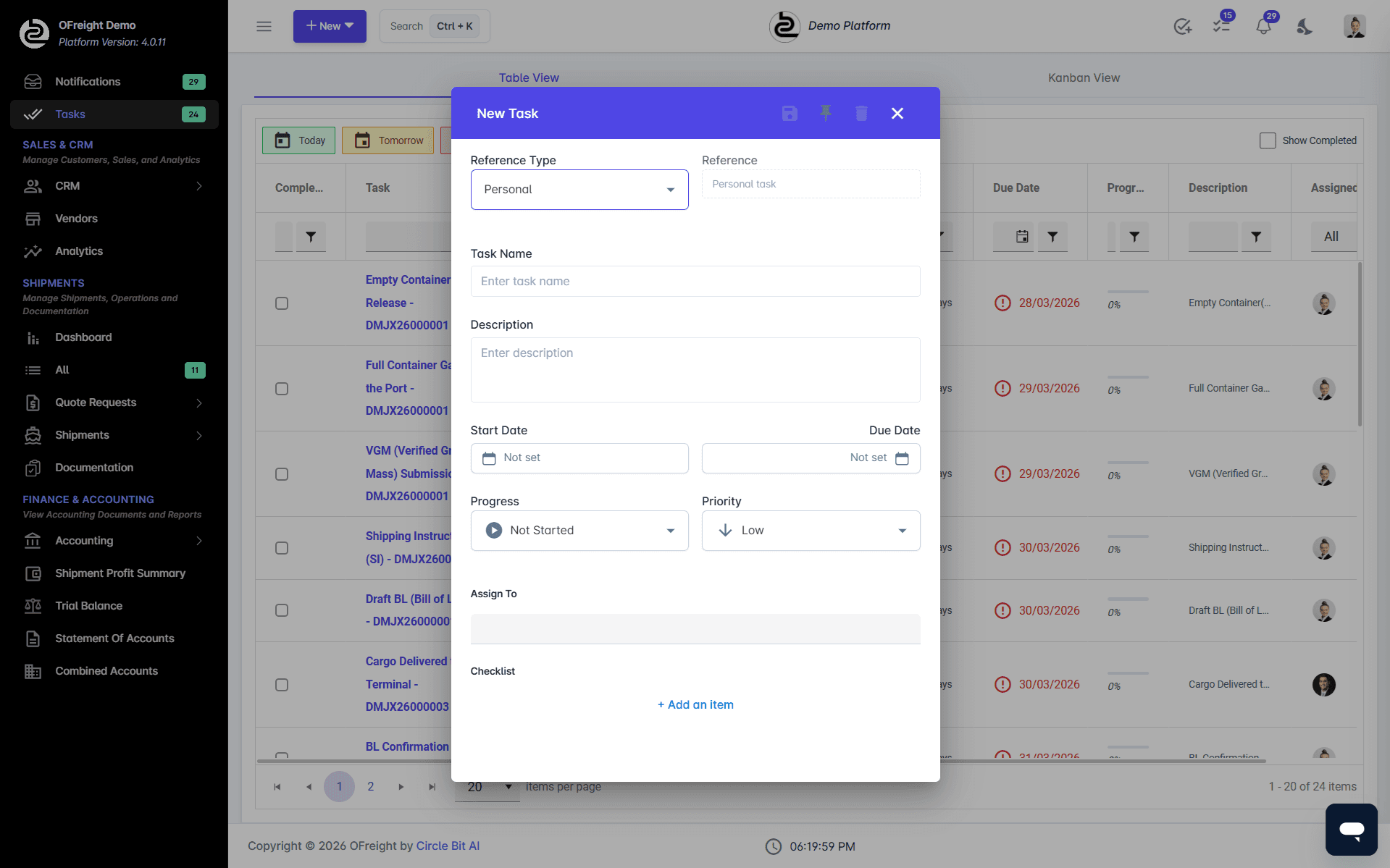 OFreight task management system