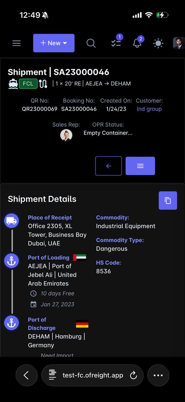 OFreight mobile experience