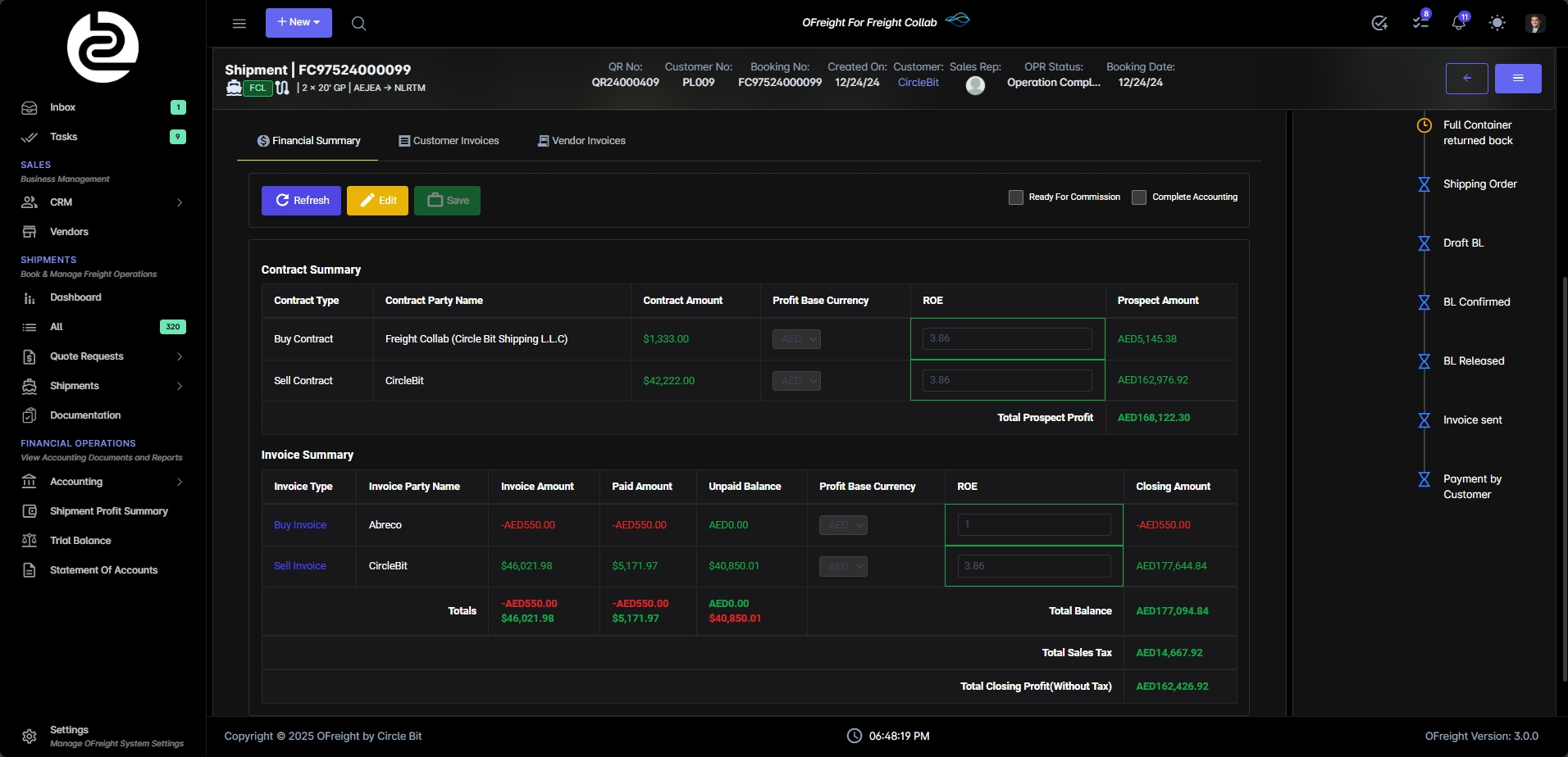 OFreight accounting workspace