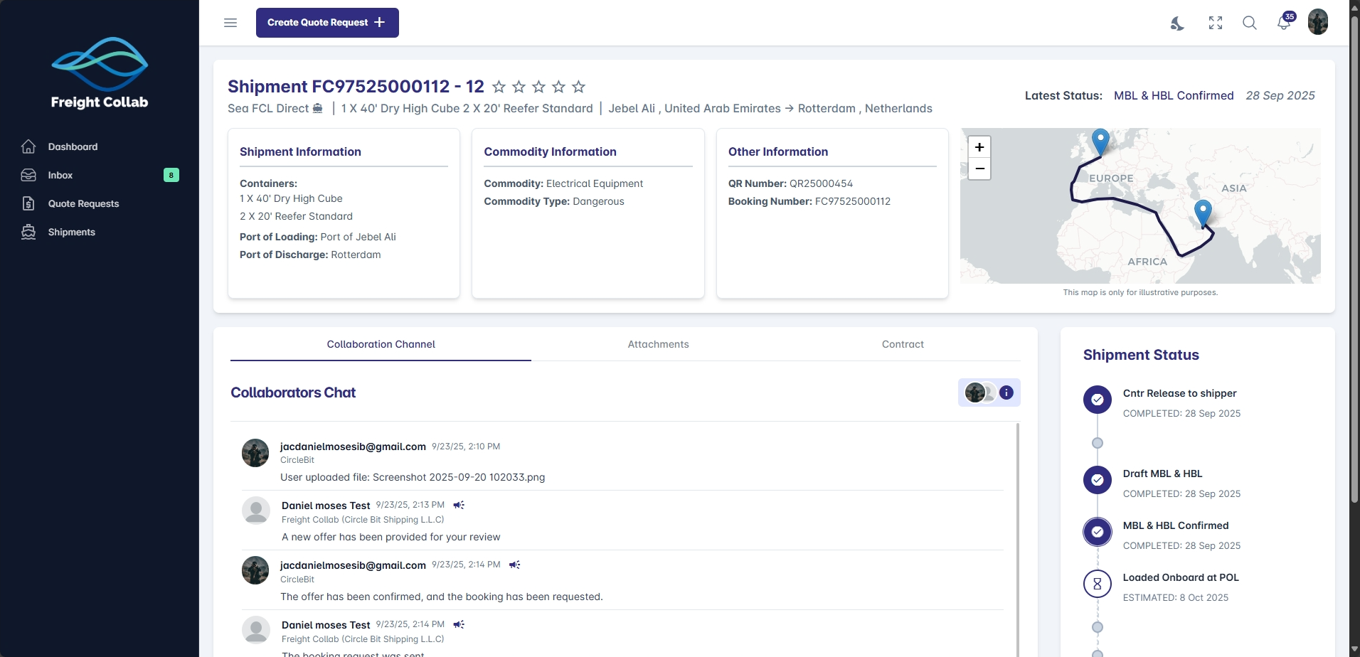 OFreight customer portal workspace