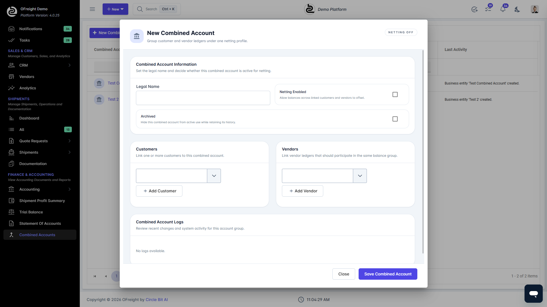 Combined accounts for related entities